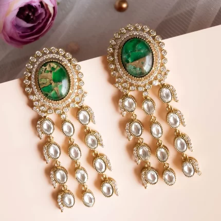MAHIRA Dangler Earrings | Marble Stone | American Diamond